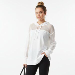 Mono B White Long Sleeve Sheer Netted Fishnet Pullover Hoody Top NEW